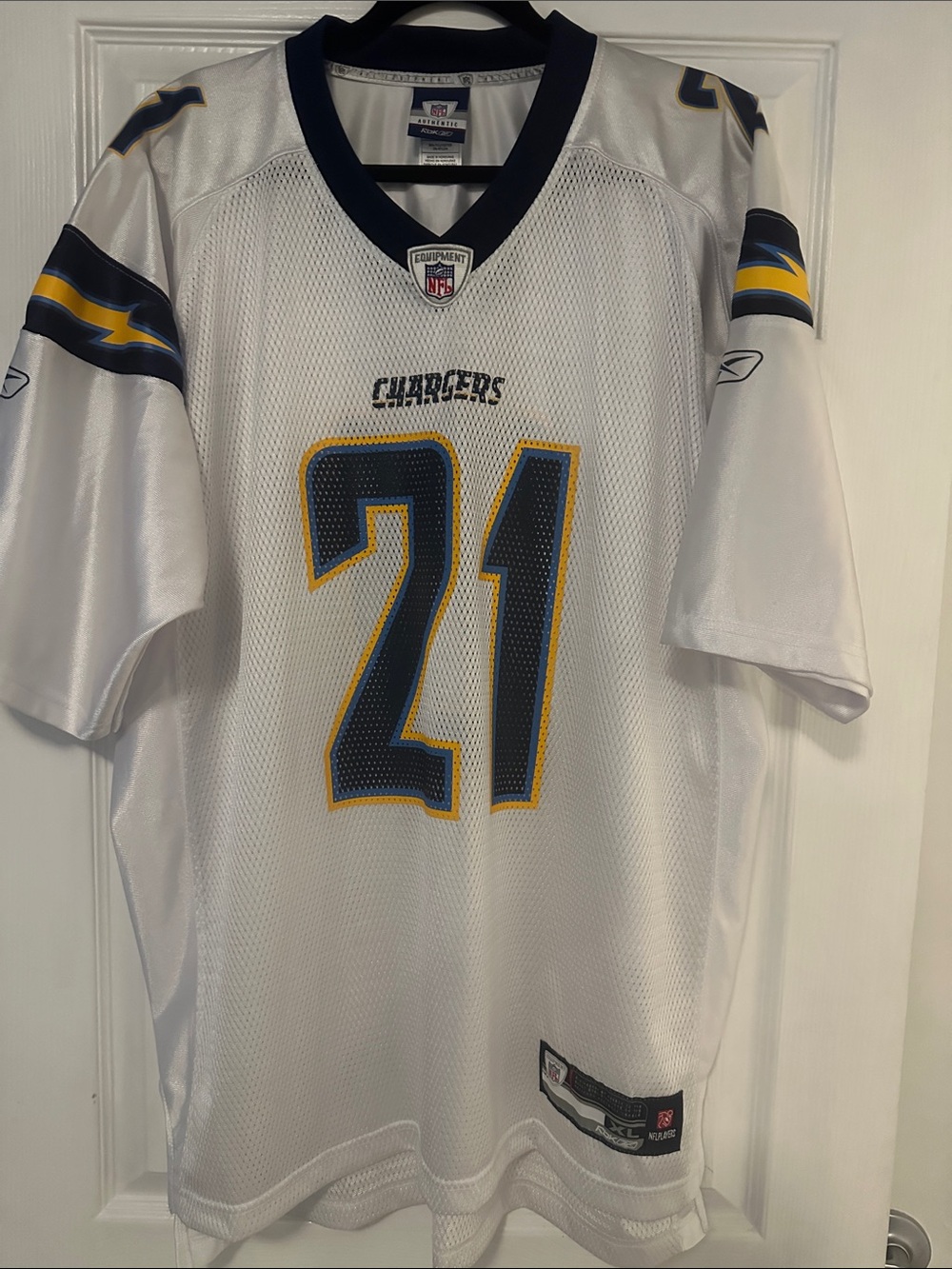 Reebok Chargers LaDainian Tomlinson #21 White Football Jersey with Navy and Gold